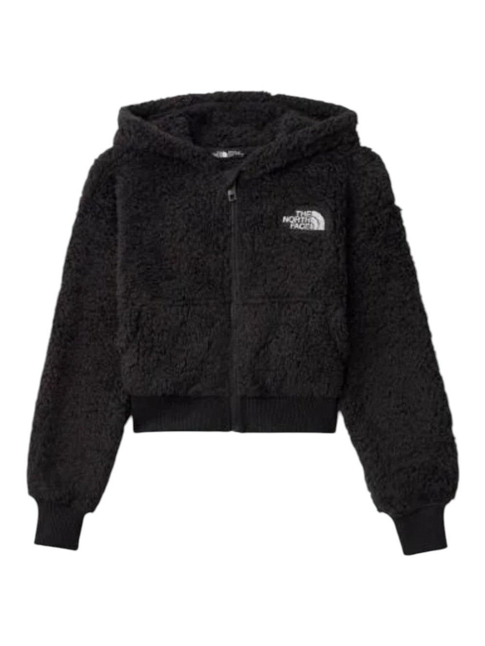 The North Face Girls Oso Fleece Jacket M 10 Black Plush Fuzzy Hooded Full Zip - Picture 2 of 8